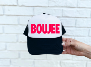 BOUJEE (Pink) DTF Printed Black & White Trucker Hat