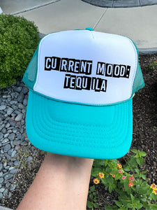 Current Mood: Tequila DTF Printed Jade & White Trucker Hat