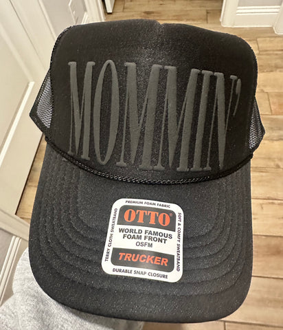 3D Puff Vinyl Mommin Black on Black Foam Trucker Hat