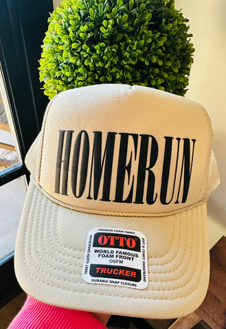 HOMERUN Black Puff Vinyl on a  Khaki Foam Trucker Hat