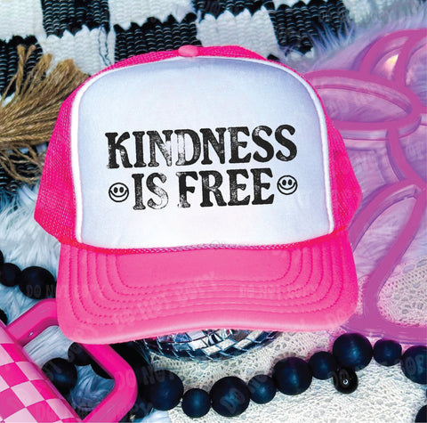 Kindness is Free DTF Printed Neon Pink & White Trucker Hat