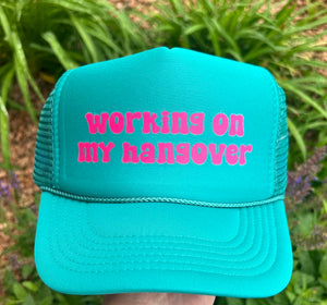 Working on My Hangover DTF Printed Jade Trucker Hat