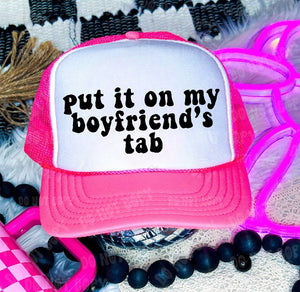 Boyfriend's Tab DTF Printed Neon Pink & White Trucker Hat