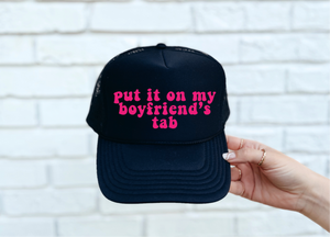 Boyfriend's Tab DTF Printed Black Trucker Hat