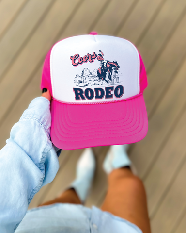 Coors Rodeo DTF Printed Hot Pink and White Trucker Hat