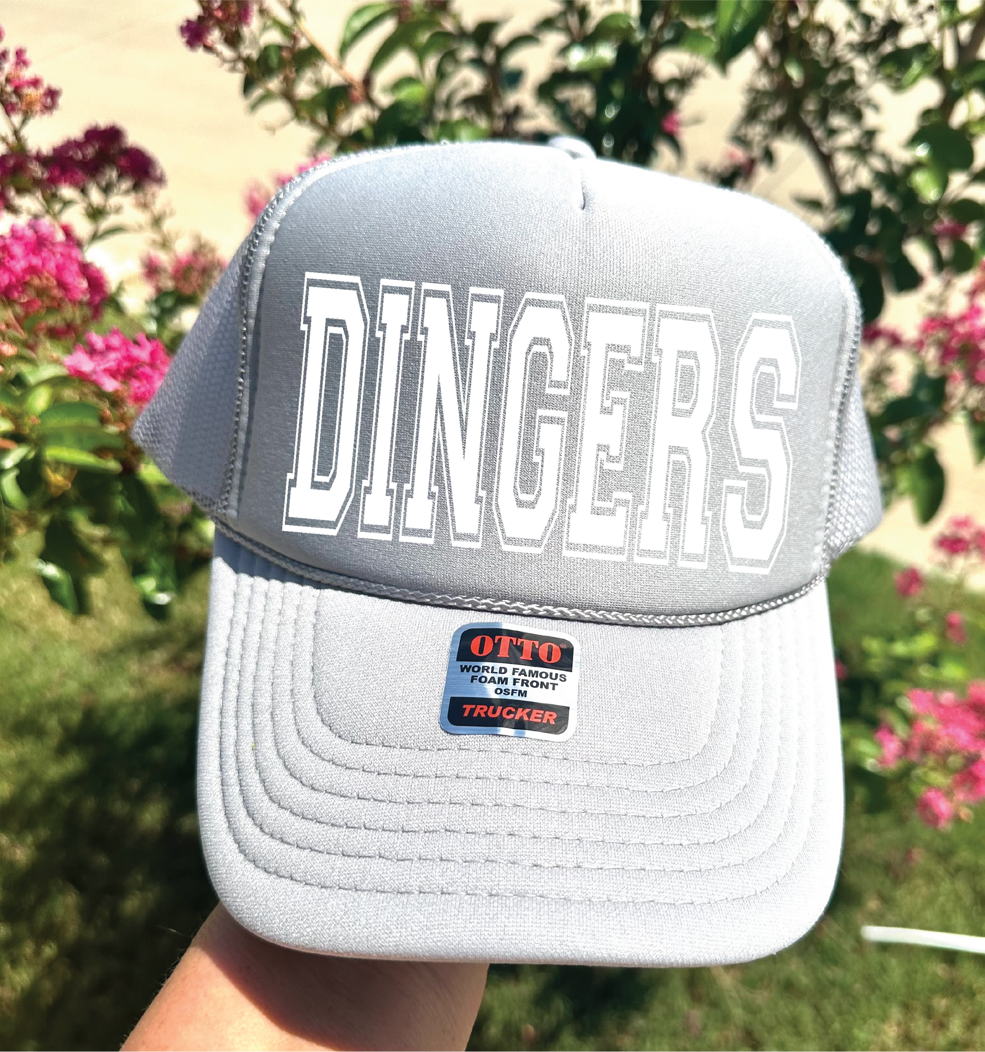 Dingers DTF Printed Silver Grey Trucker Hat