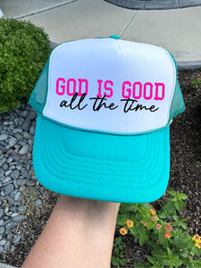 God is Good DTF Printed Jade & White Trucker Hat