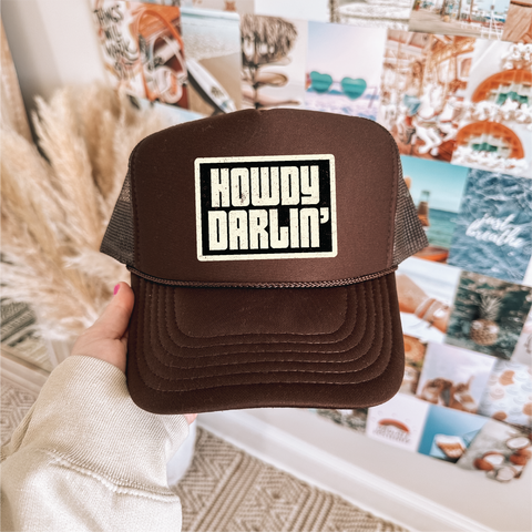 Howdy Darlin DTF Printed Brown Trucker Hat