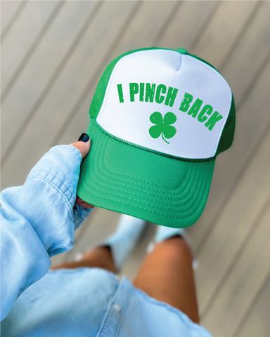 I Pinch Back DTF Printed Green & White Trucker Hat