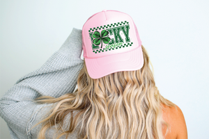 Lucky Season DTF Printed on a light pink foam Trucker Hat