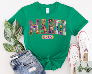 Mardi Gras on Kelly Green Tee