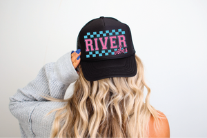 River Vibes DTF Printed Foam Black Trucker Hat