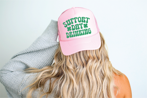 Support Day Drinking  DTF Printed Pink Trucker Hat