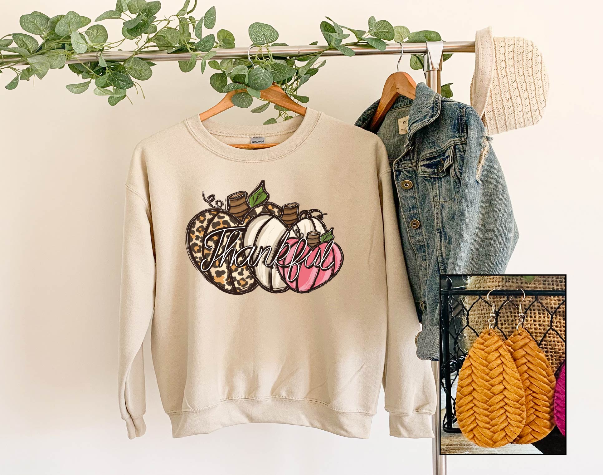 Thankful- Pumpkin Trio Crew Sweatshirt