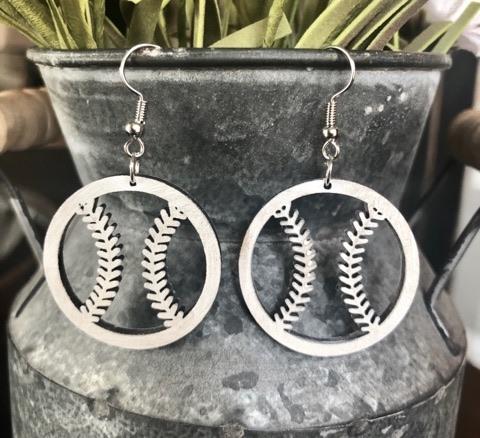 Wood Baseball Earrings