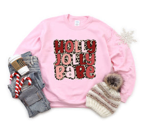 Holly Jolly Babe Leopard- Light Pink Crew