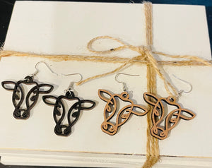 Wood Cow Earrings