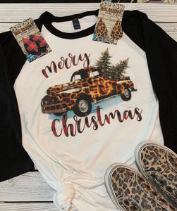 Merry Christmas Leopard Truck- Raglan