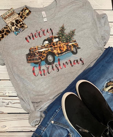 Merry Christmas Leopard Truck- Tee